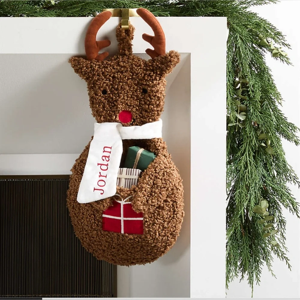 Crate&kids Brown Reindeer Holiday Stocking Crate&barrel